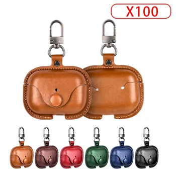Кафяв кожен калъф за слушалки Airpods Pro 2 с безжично зареждане и Bluetooth, байковый калъф срещу надраскване кожена чанта за ключодържател 100 бр.