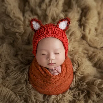 Подпори за фотосесия в формата на новородени животни, вязаная шапчица с лисици ръка за новородени, шапка за момичета, детски шапчица, реквизит за снимки