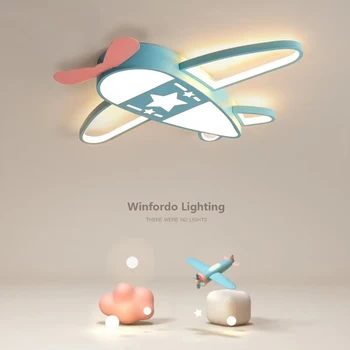 Модерен led тавана лампа във формата на самолет с дистанционно управление, регулируем осветление под формата на самолет за спални момчета, Детска лампа Moe LightingKids