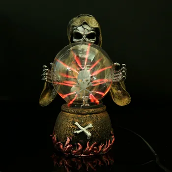 [Забавно] Вещица и скелет на Електростатичен плазмен кълбо, Сфера, Магически кристал празничен лампа, декорации за дома/офис на работния плот