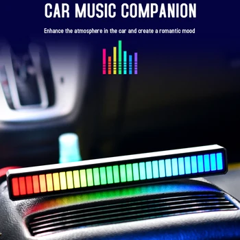 RGB LED Управление на звук, Зареждане чрез USB, Музикална среда, Атмосферно светлина, Украса на колата, на Компютъра