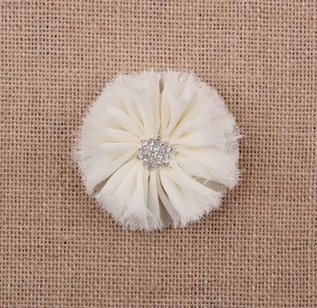 Yundfly 10шт 7 см изкуствен изтъркан шифоновый цвете с кристали копчета Пухкави тъканни цветя за детски чалми