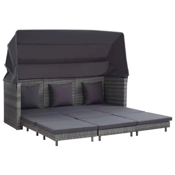 Foldout 3-местен разтегателен диван с покрив от поли-ратан сив цвят