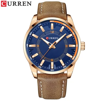 CURREN Спортни, класически мъжки часовници Топ луксозна марка златисто и синьо, военни мъжки часовник от естествена кожа, спортни мъжки кварцов часовник 8390