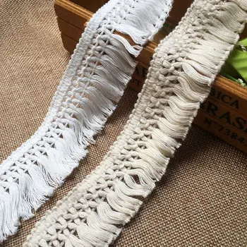 Бяла Бежовата памучен конец, Ширина 3,5 см, 3D Лейси плат, тканая лента, пискюл, материали 