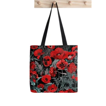 2021 Купувач Poppy Garden, Чанта-Тоут с Анимационни Принтом, дамски чанти-купувач в стил Харадзюку, пазарска чанта на рамото за момичета, Дамски Холщовая чанта