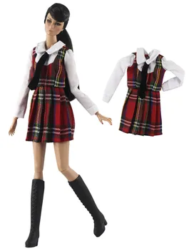 облекло за кукли 30 см, Костюм в училищна форма, дълъг пуловер, бяла рокля-риза в мрежата за кукли 1/6 кукли барби kurhn FR Xinyi