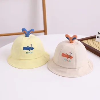 4 цвят, пролетно-есенна памучен шапка с хубав дизайн за момчета и момичета, детски шапки, бродирани рибар, детски шапки, шапка от слънцето, 6-24 м