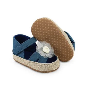 Летни Нови сини дънкови сандали за малки Момичета подметка, за Първите ходунков, обувки за бебешко креватче, тъканно обувки на принцесата