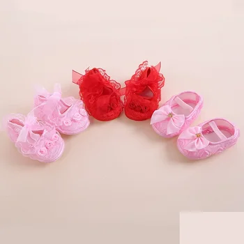 Обувки за малки момичета, първите проходилки, лейси цвете обувки за новородени принцеси, деца за парти