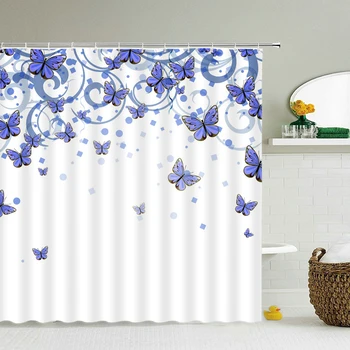 Завеса от плат с 3D принтом, красиви Стени за баня с пеперуди, водоустойчив декор за баня с куки, завеса за душ