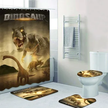 Древен джурасик период 3D Динозавър Набор от Завеси за душ за баня Начало декор на Сцената за Борба Динозаврите Завеси за баня, Килими, Аксесоари