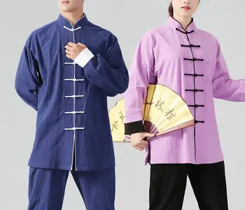 Унисекс от памук и лен, пролетно-есенна и зимна униформа за бойни изкуства кунг-фу, дрехи за тайдзи, костюм тайдзи, костюми ушу, синьо/лилаво