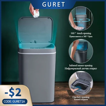 GURET Smart Sensor Кофа за Боклук С Led Подсветка, Торба За Боклук, Кутия, Инструменти За Почистване на Дома, Кофа за Боклук, За Банята, Кухнята, Хола