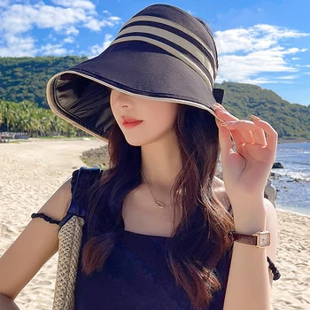 Жена Празен цилиндър, сгъваема лятна солнцезащитная шапка, дамски корейската версия на плажната солнцезащитной шапки, ежедневни шапка с козирка от слънцето
