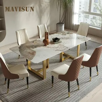 Комбинацията маса за хранене и столове от скандинавски модерна каменна дъски за малък апартамент, правоъгълна маса за хранене, Мебели за ресторант