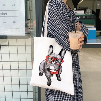 Чанта с френски булдог, дамски Чанти, тъканно холщовая чанта-тоут, чанта за любители на кучета, за пазаруване, за пътуване, женски Еко-чанти за рамо за еднократна употреба