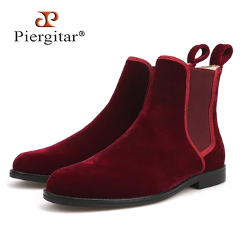 Piergitar/ново записване, мъжки обувки и Челси са ръчно изработени в класически стил, британски стил, бургундско червено кадифе, мъжки ежедневни обувки голям размер