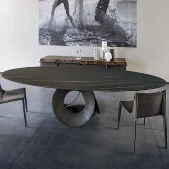 Внос на каменна маса в италиански стил, модерен и луксозен стил, малък апартамент, прост онлайн магазин за известни личности, кръгла каменна маса, стол