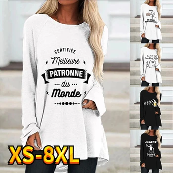 Женска Тениска с слоган, Случайни всекидневни фигура, активна градинска дрехи, принт с дълъг ръкав, кръгъл отвор, основните размери XS-8XL