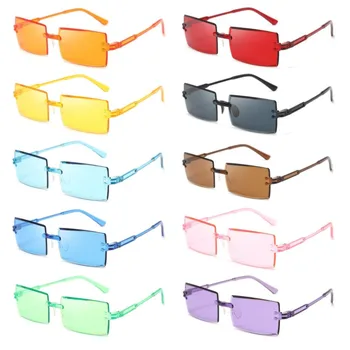 Реколта правоъгълни слънчеви очила, дамски очила без рамки, цветни очила, летни очила с UV400, Модни слънчеви очила за пътуване на открито