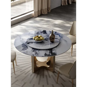 Маса за хранене от шисти, модерен минималистичен кръгла маса за хранене, комбинация от ниско луксозна маса за хранене и столове