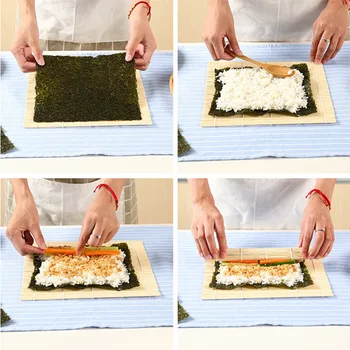 Нов DIY Bamboo Sushi Maker Подложка За Раскатки Суши Инструменти Оризови Ролки Кухненски Притурка Японската Храна Форма За Оризови Крем Аксесоари За Приготвяне на Храна
