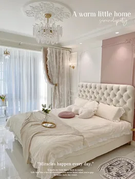 Nordic light луксозна кадифе художествена легло модерна проста мрежа celebrity cream wind bed master lying marriage мека чанта в италиански стил