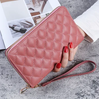 Модерен дълъг женски чантата със сензорен екран, в чантата си-клатч от изкуствена кожа с цип, луксозни портфейли с държач за карти с голям капацитет, женствена чанта за телефон