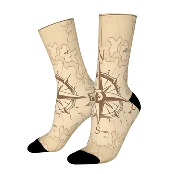 Реколта пиратски директни чорапи с навигацията по картата, мъжки и дамски пролетни чорапи от полиестер с принтом
