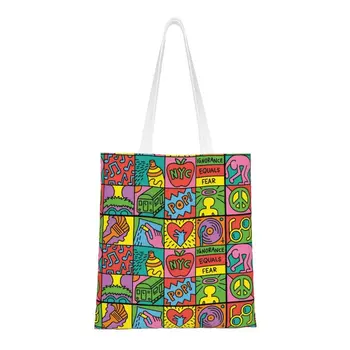 Чанта за пазаруване с принтом Мики Харинга в стил Kawai, миещи холщовые чанти на рамо, Кейт, танцьор, Графити, художествена чанта