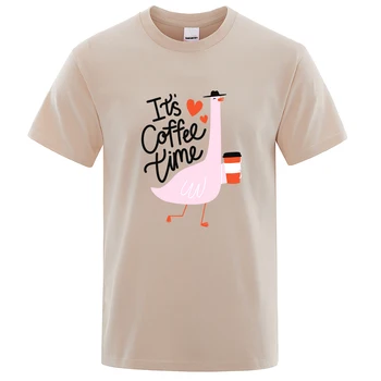 Мультяшная Патица This Is Coffee Time Мъжка Тениска С Къс ръкав, Потници Оверсайз, Лятна Проста Тениска, Облекла в стил Харадзюку, Памучни Блузи, Мъжки