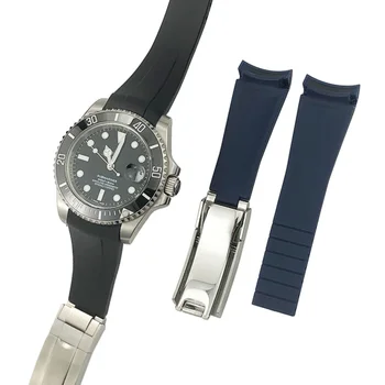 Каишка за часовник Rolex Black Water Светия Green Подводничар Daytona с катарама-пеперуда от неръждаема стомана, мъжки здрава гумена каишка за часовник