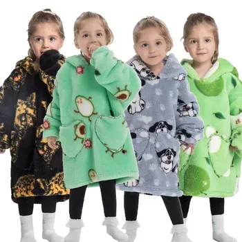 Детска hoody с качулка, руното утепленная hoody Оверсайз за момчета, супер Топло външна дрехи, пуловер с качулка за телевизор, Одеало гигантски размер