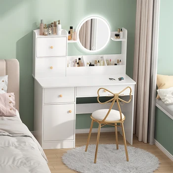 Скандинавски бял Тоалетка за грим в спалнята, жена дървена тоалетка за момичета с огледало, скрин Specchiera Home Furniture XY50D