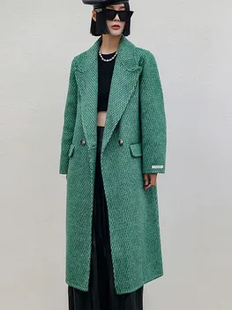 Висококачествено палто от вълна, алпака, дамско зимно палто X-Long, модерни двустранни кашмир палто с модел на коледна елха