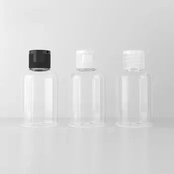 50 мл Празен козметични контейнер кратка форма за козметични спиртни напитки, Пластмасови опаковки за вода, Бутилка за еднократна употреба с панти капак