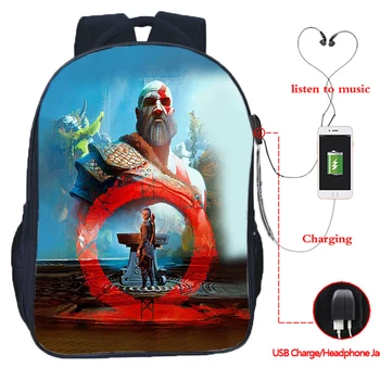 Раница God of War Ragnarok, Kratos, училищна чанта за момчета и момичета, детски тийнейджърката USB зареждане, пътна чанта за лаптоп