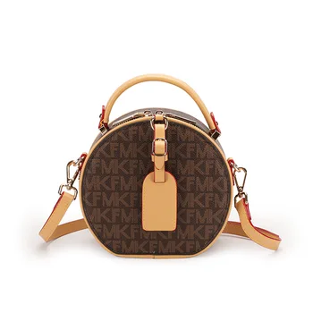 Реколта малка кръгла чанта KUROYABU, просто модерна елегантна чанта през рамо, по-голямата голям висококачествена кожена чанта във формата на бъчва