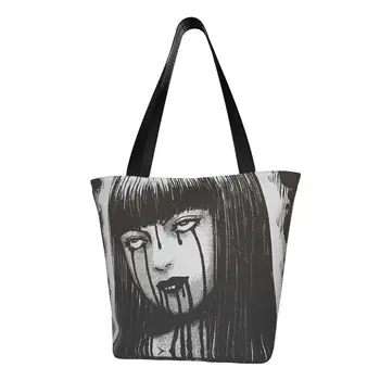 Модни Чанти-тоут Bloody Tears Tomie Junji Ito за покупки за еднократна употреба, Японска манга на ужасите, хранителни стоки, холщовая пазарска чанта на рамото