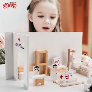 Детска болница се Преструва, че играе в дървена д-р, ролева игра, симулатор на бърза помощ, 3D Играчки, образователна игра-имитация на