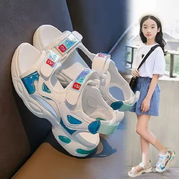 Детски сандали, летни 2023, Нова мода обувки принцеси за момичета, нескользящая спортна плажни обувки с мека подметка