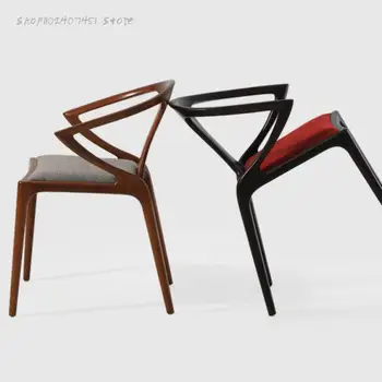 Дизайнерски стол за хранене от високо качество на черен орех, луксозен стол в скандинавски стил, ретро стил, прост, модерен домакински писмен стол